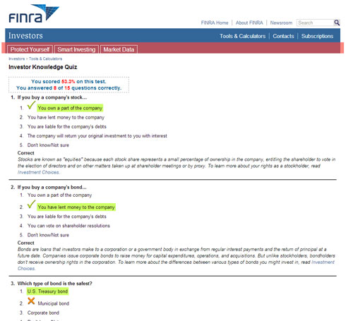 Screen capture of the FINRA tool Screen capture of the FINRA tool